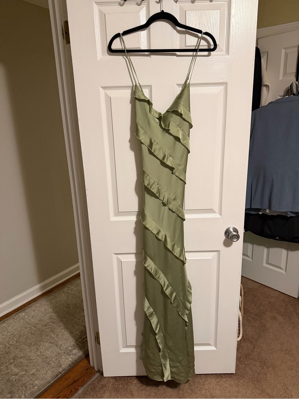 Show Me Your Mumu Romance Ruffle Dress - Moss Green Luxe Satin
